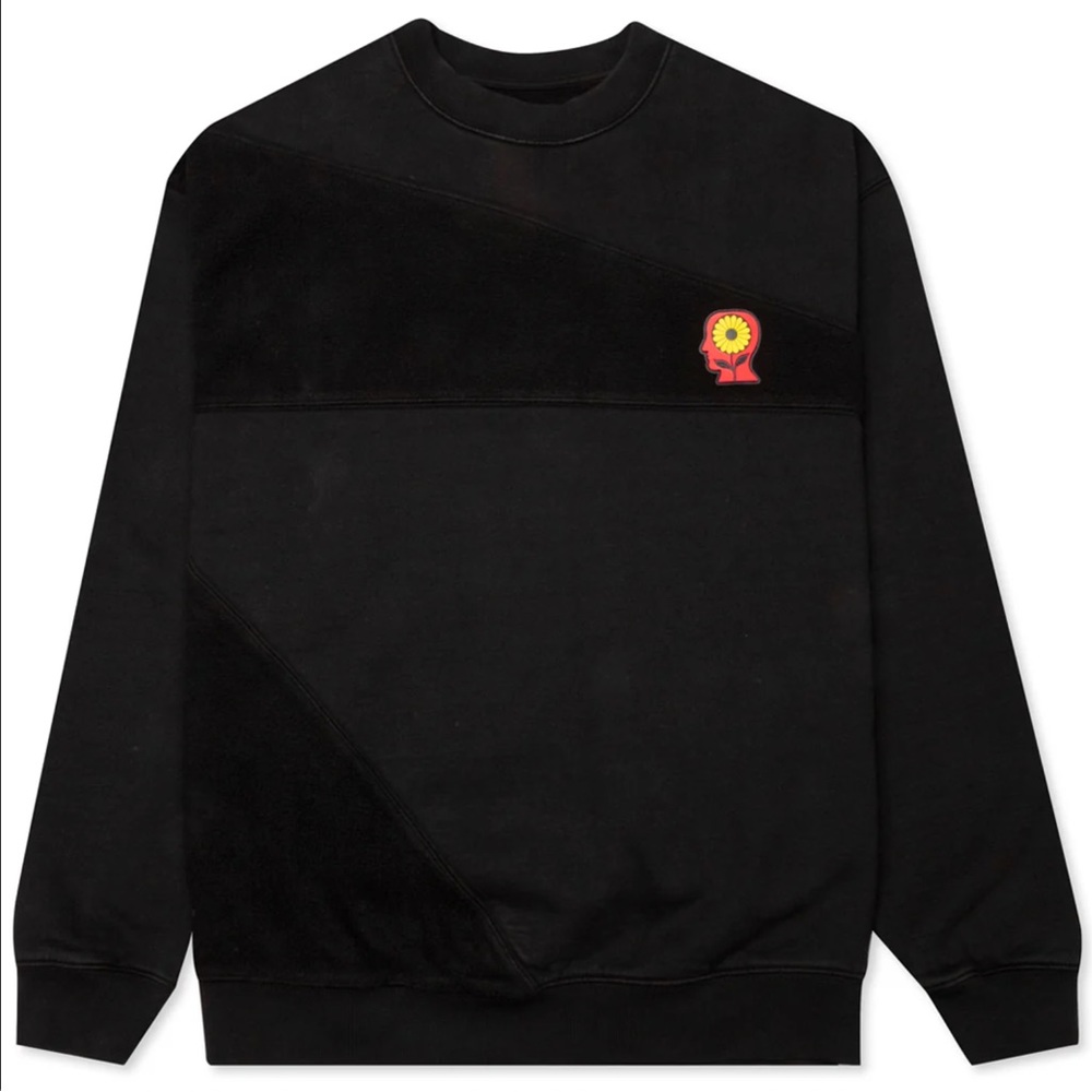 Braindead Sunflower Asymmetrical Paneled Crewneck Sweatshirt Black/X-Large
